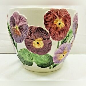 Pacific Rim Ceramic Embossed Pansies Flower Pot/Planter Multi Color Flowers